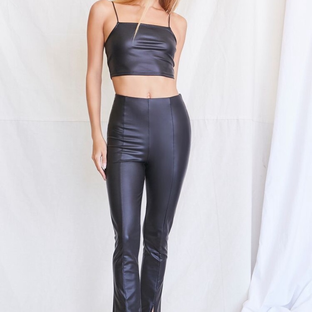 NWT F21 faux leather cami and split pant set | Black | Size: L
